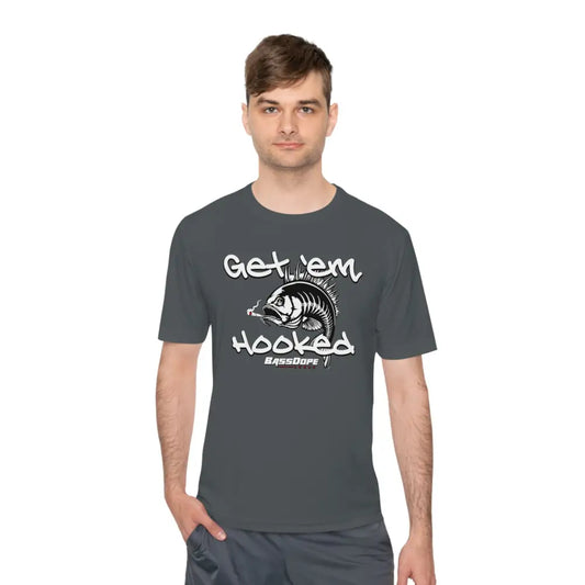 Bassdope Get ’em Hooked Unisex Moisture Wicking Tee - Iron Grey / XS - T-Shirt