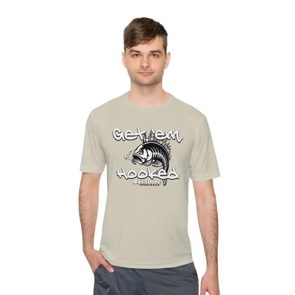 Bassdope Get ’em Hooked Unisex Moisture Wicking Tee - Sand / XS - T-Shirt