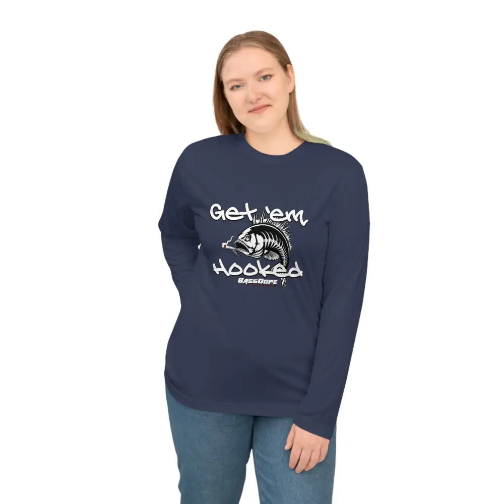 Bassdope Get ’em Hooked Unisex Performance Long Sleeve Shirt - Sport Dark Navy / XS - Long-sleeve
