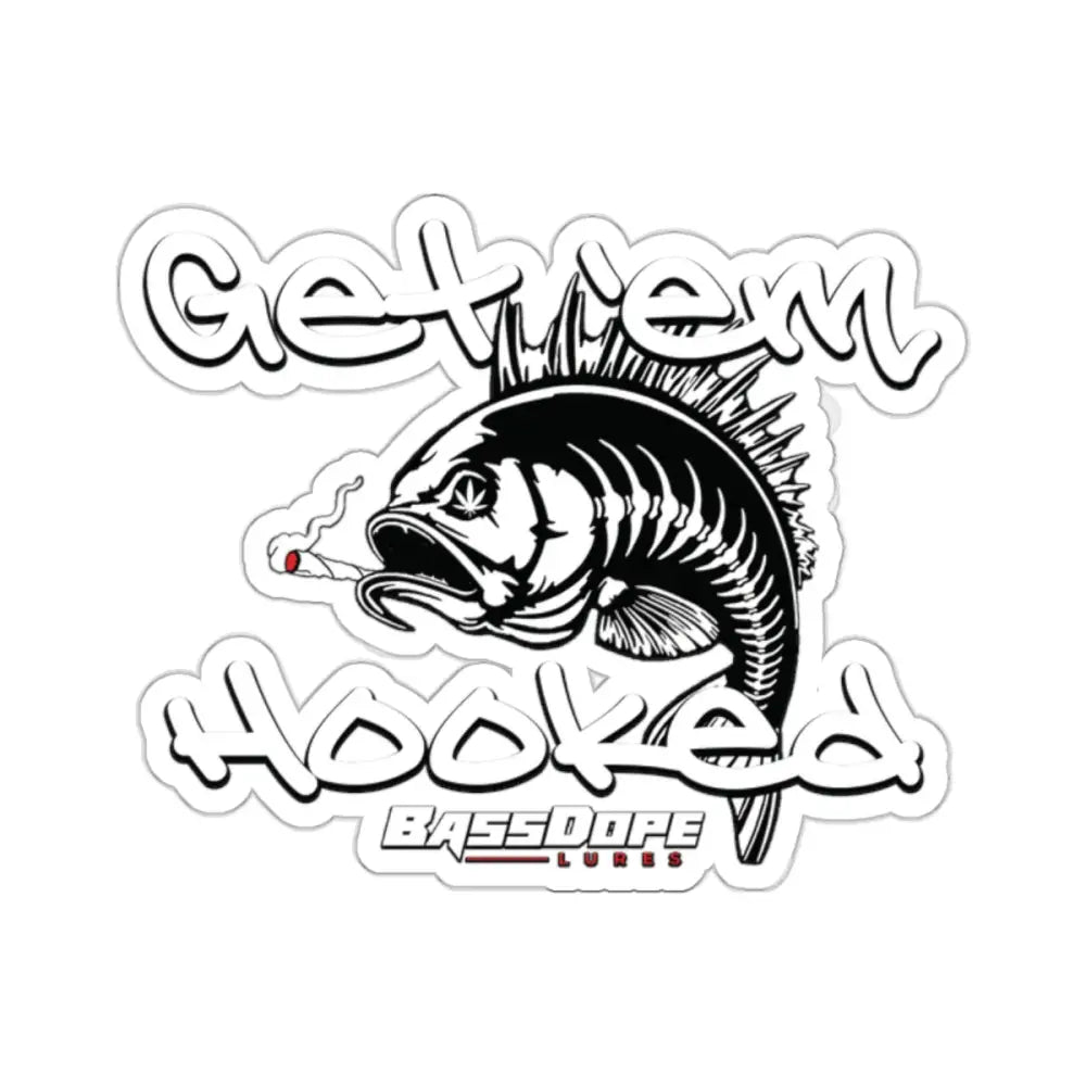 Bassdope Get ’em Hooked Kiss-Cut Stickers - 2’’ × 2’’ / White - Paper products