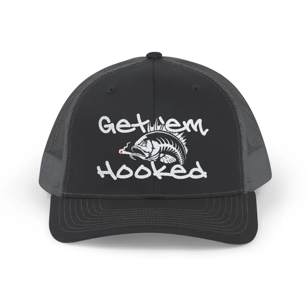 Bassdope Get ’em Hooked Snapback Trucker Cap - Black / Charcoal / One size - Hats