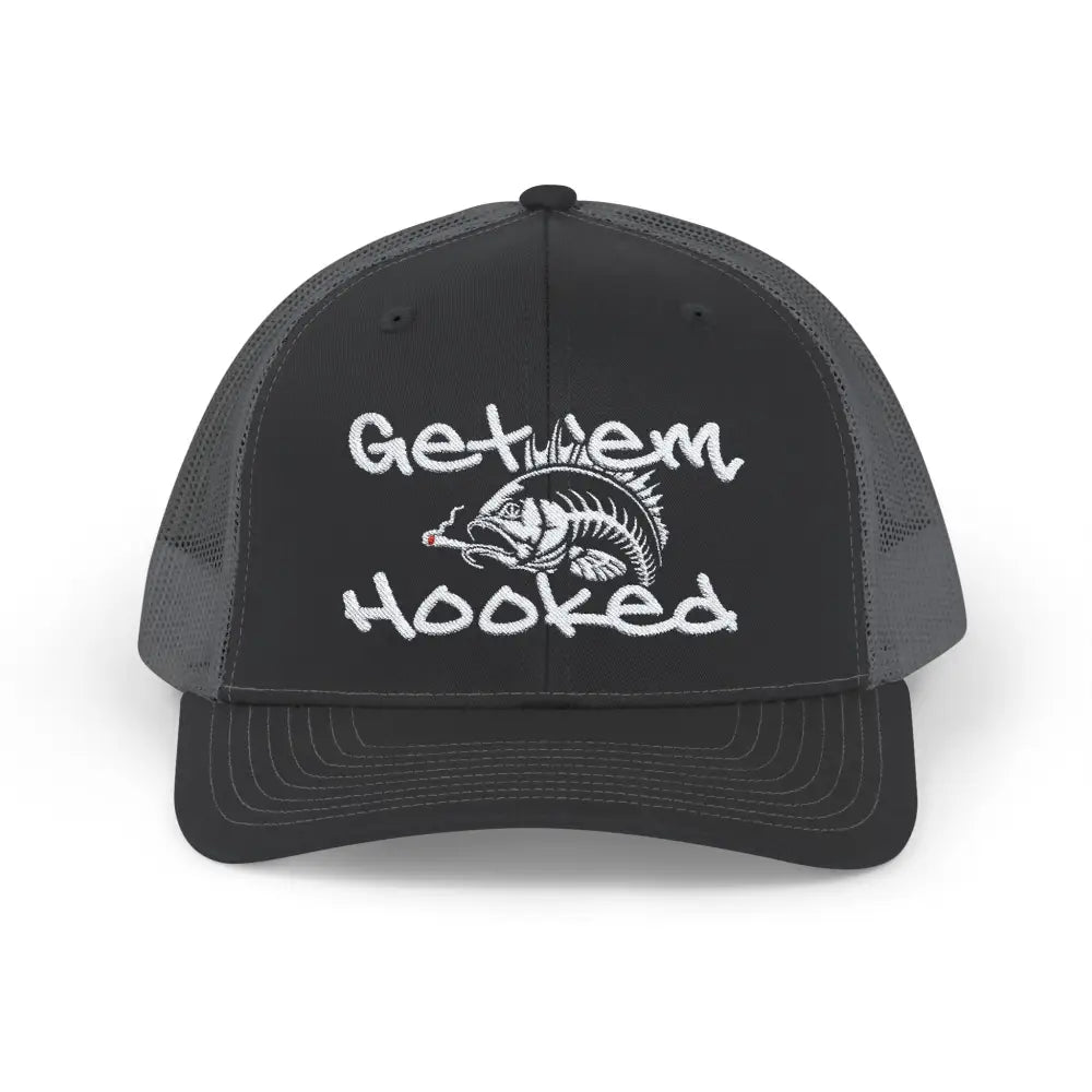 Bassdope Get ’em Hooked Snapback Trucker Cap - Black / One size - Hats