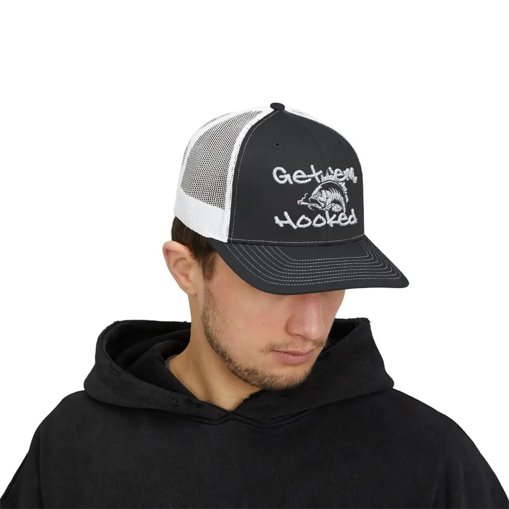 Bassdope Get ’em Hooked Snapback Trucker Cap - Black / One size - Hats