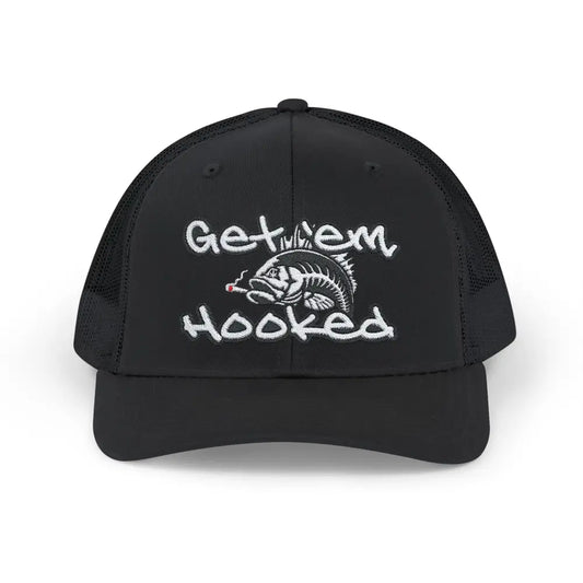 Bassdope Get ’em Hooked Snapback Trucker Cap - Black / One size - Hats