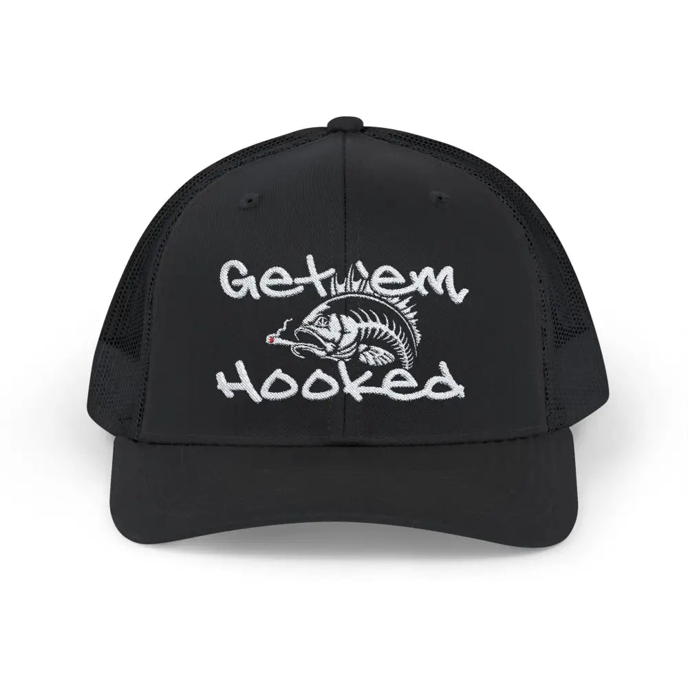 Bassdope Get ’em Hooked Snapback Trucker Cap - Black / One size - Hats