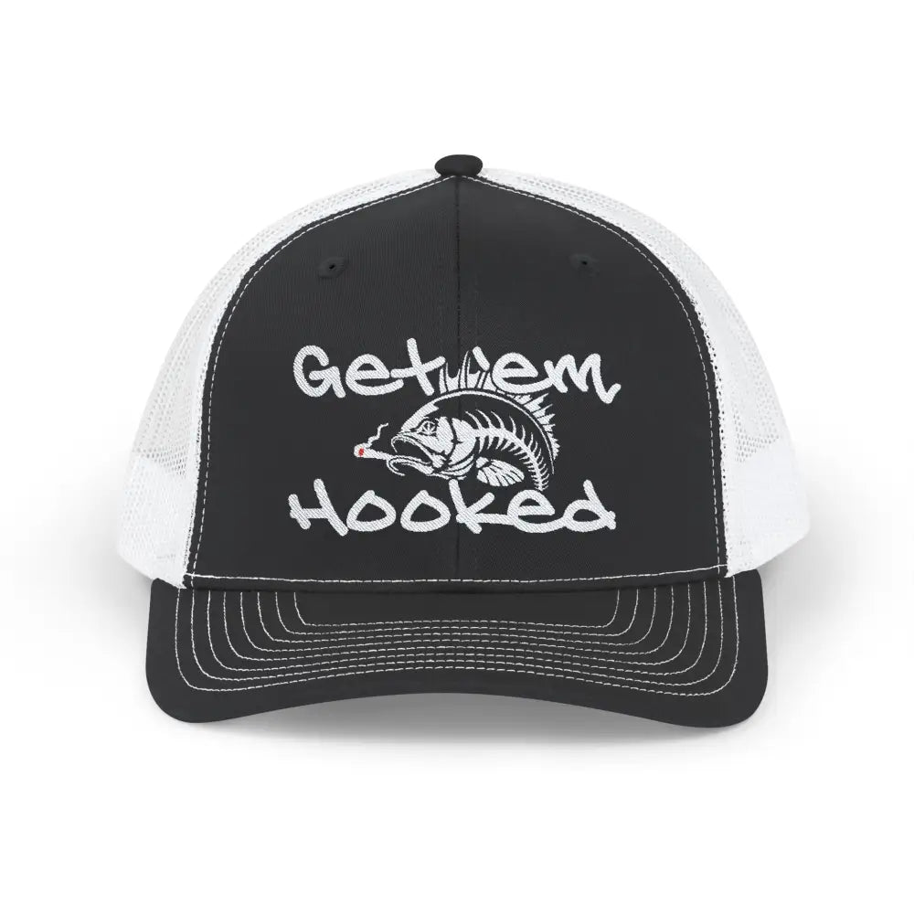 Bassdope Get ’em Hooked Snapback Trucker Cap - Black / White / One size - Hats