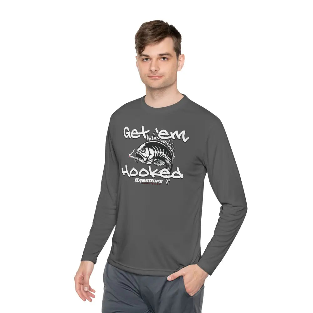 Bassdope Get ’em Hooked Unisex Lightweight Long Sleeve Tee - Iron Grey / XS - Long-sleeve