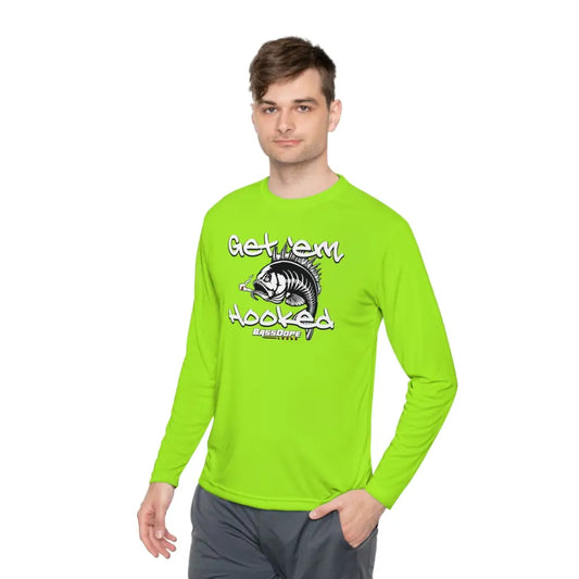 Bassdope Get ’em Hooked Unisex Lightweight Long Sleeve Tee - Lime Shock / XS - Long-sleeve