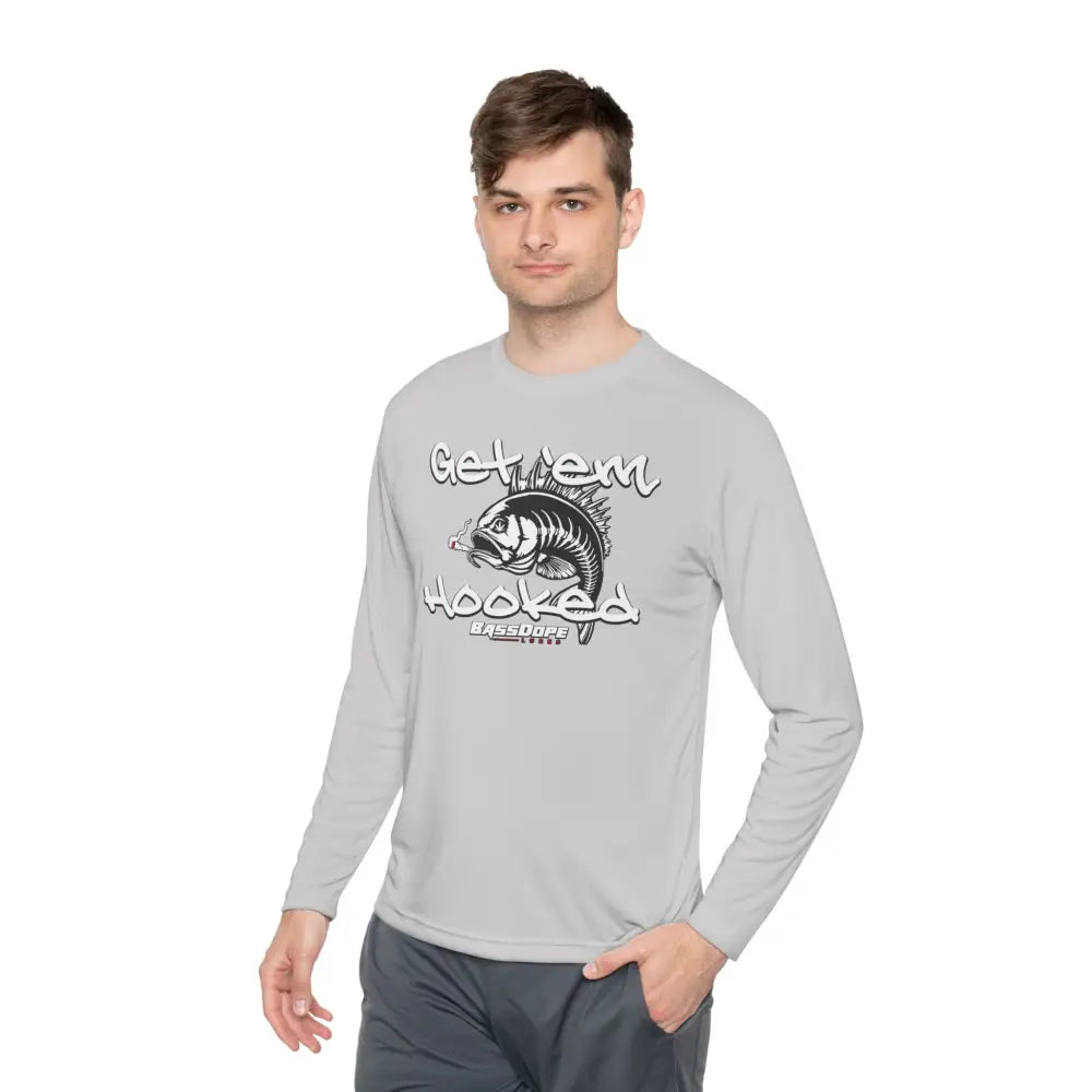 Bassdope Get ’em Hooked Unisex Lightweight Long Sleeve Tee - Silver / XS - Long-sleeve