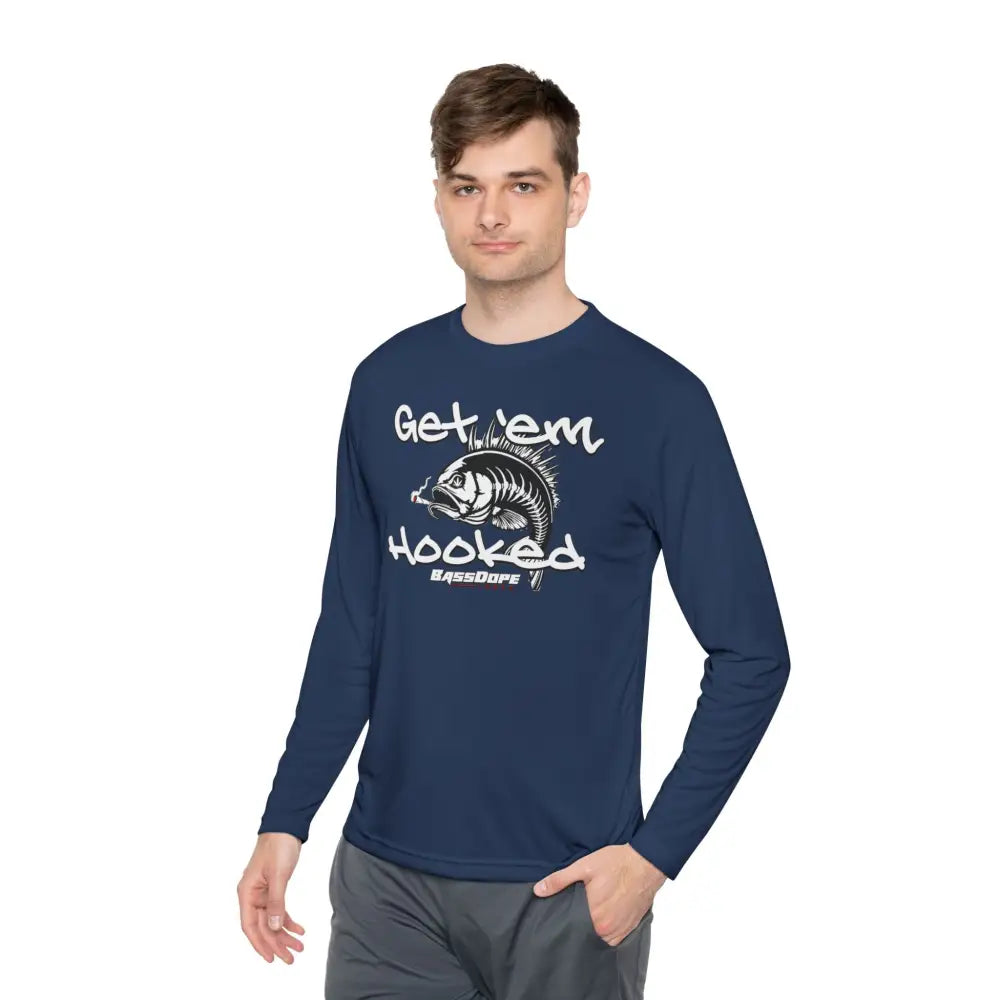 Bassdope Get ’em Hooked Unisex Lightweight Long Sleeve Tee - True Navy / XS - Long-sleeve