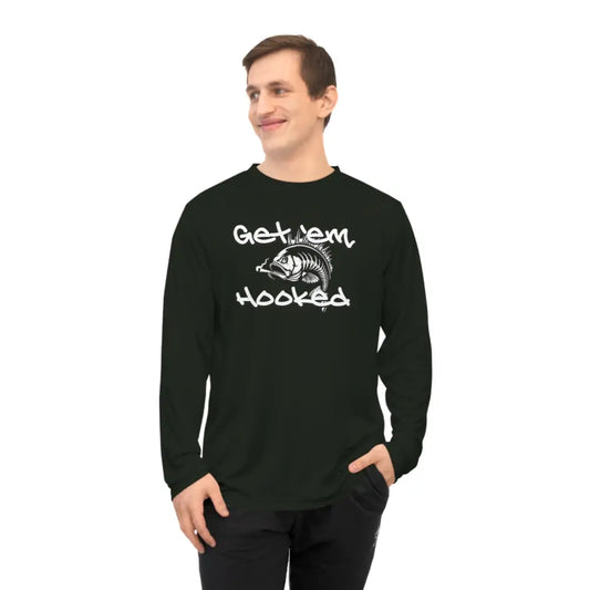 Bassdope Get ’em Hooked Unisex Performance Long Sleeve Shirt - Black / XS - Long-sleeve