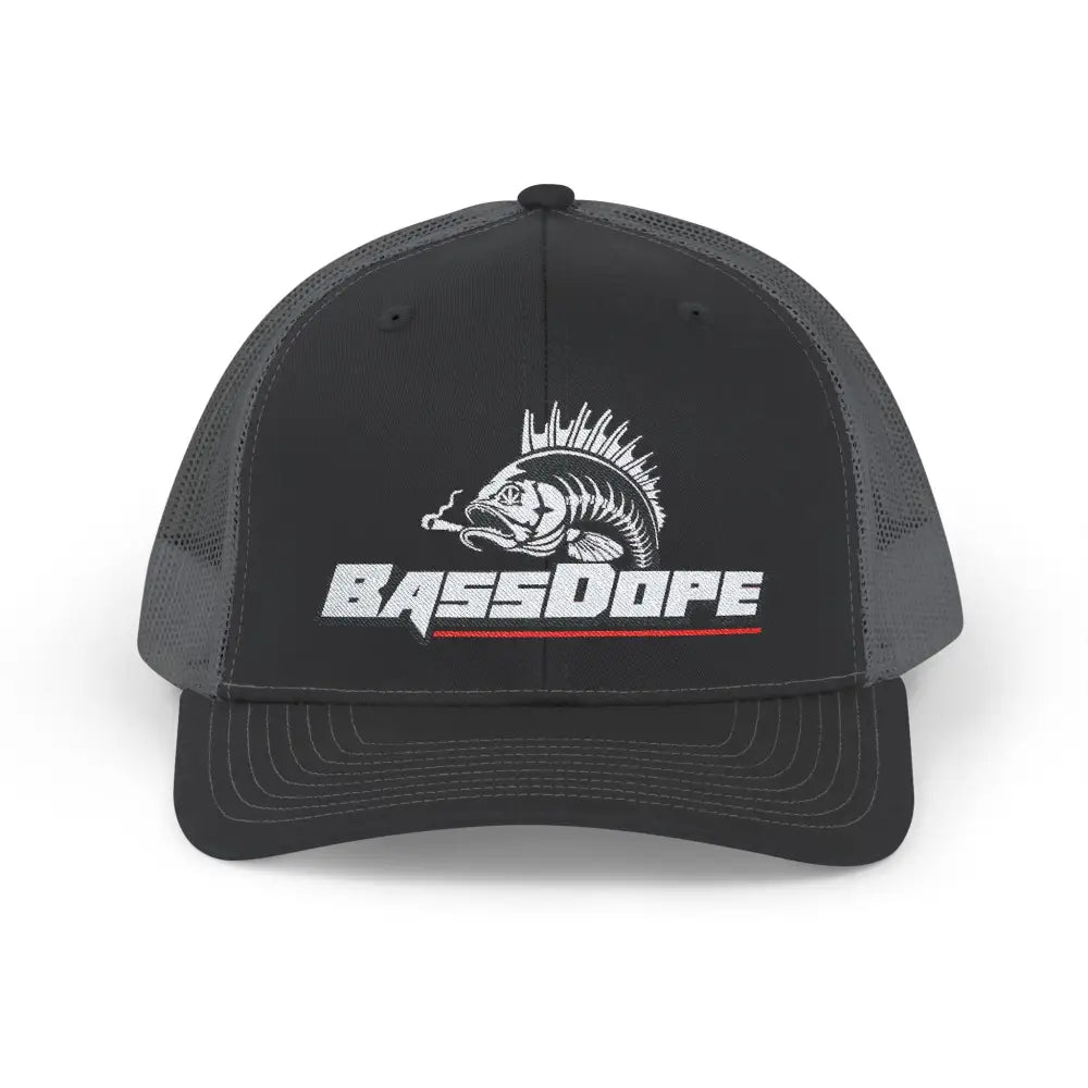 Bassdope Skeleton Fish Snapback Trucker Cap - Black / Charcoal / One size - Hats