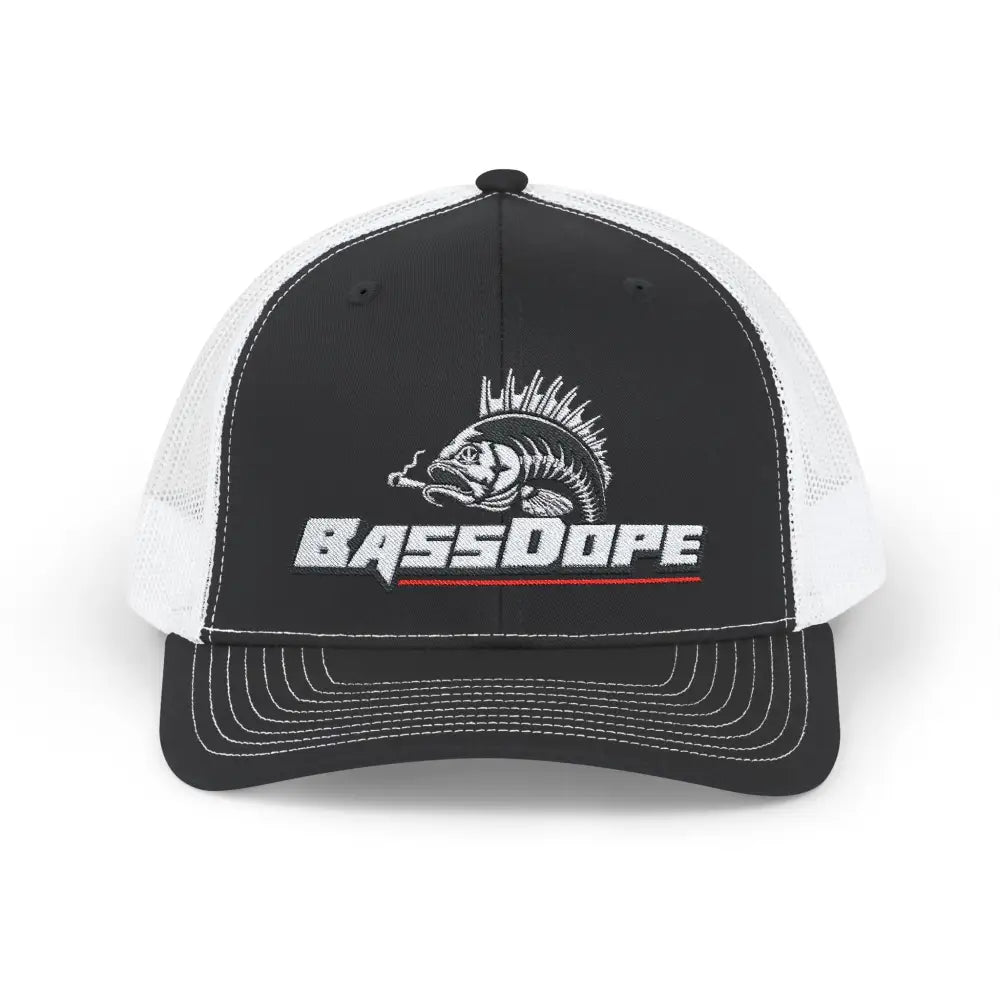 Bassdope Skeleton Fish Snapback Trucker Cap - Black / White / One size - Hats