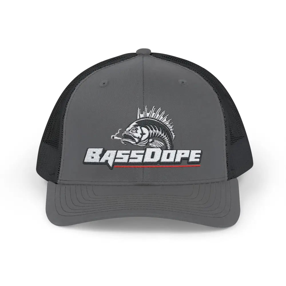 Bassdope Skeleton Fish Snapback Trucker Cap - Charcoal / Black / One size - Hats