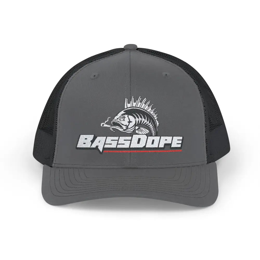 Bassdope Skeleton Fish Snapback Trucker Cap - Charcoal / Black / One size - Hats