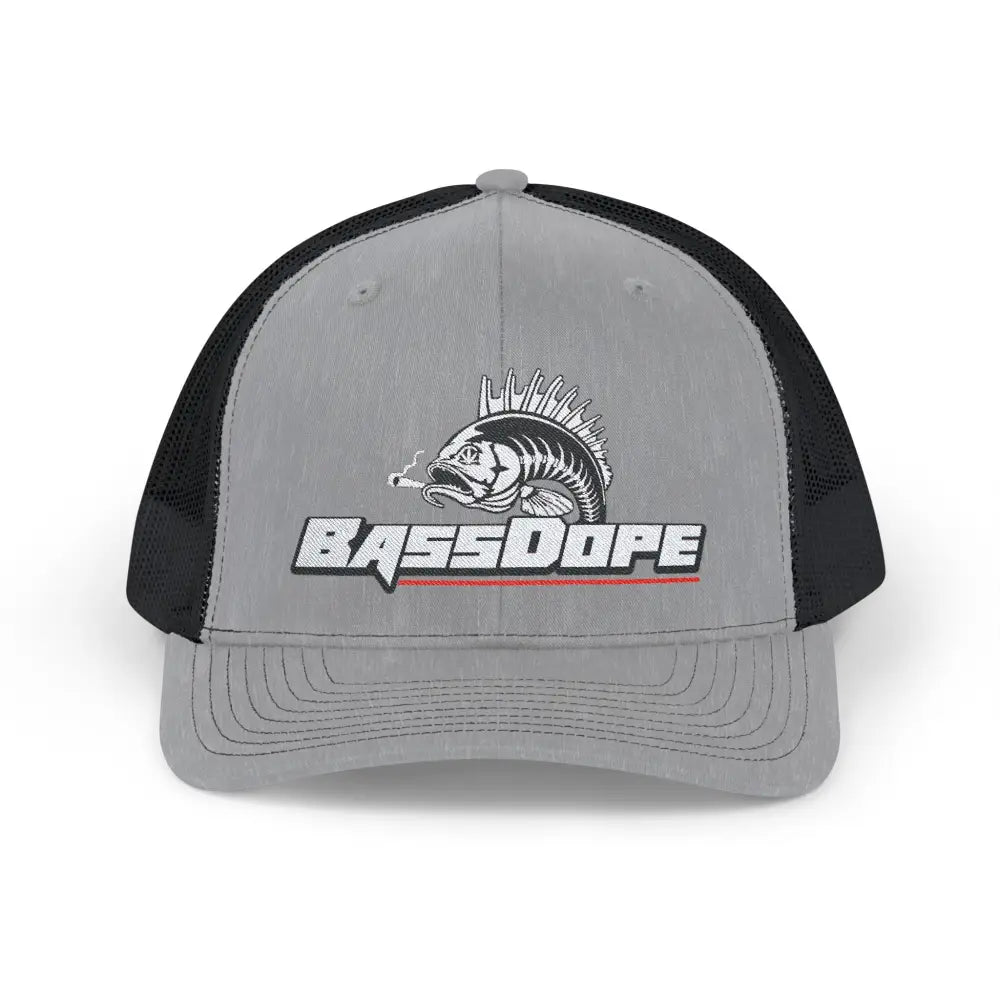 Bassdope Skeleton Fish Snapback Trucker Cap - Heather Grey / Black / One size - Hats