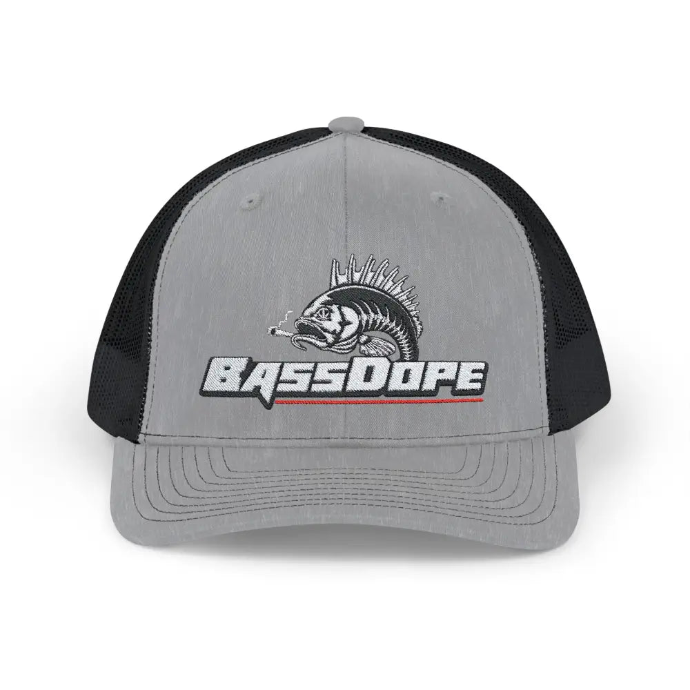 Bassdope Skeleton Fish Snapback Trucker Cap - Heather Grey / Black / One size - Hats